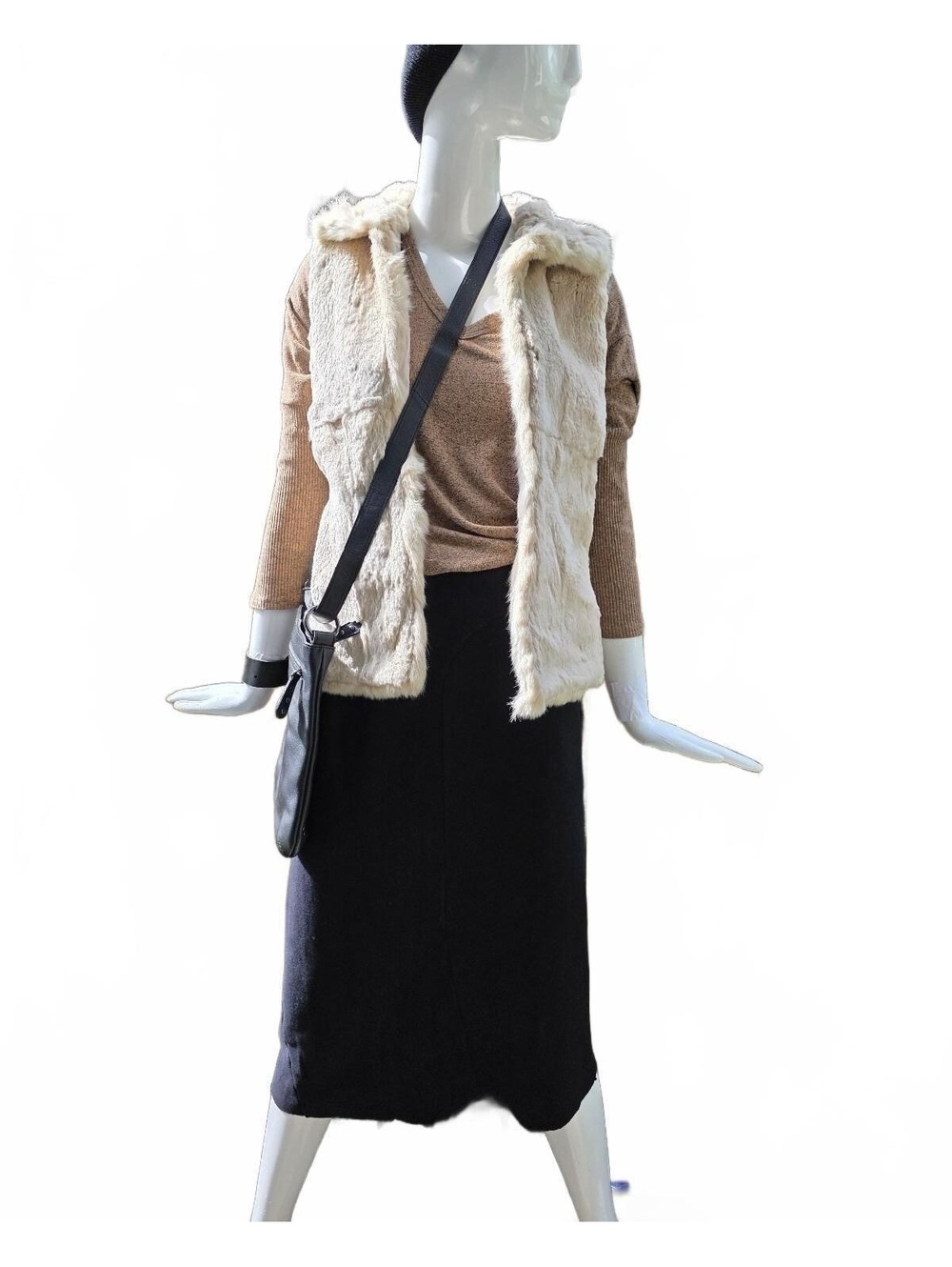 Bijoux White Rabbit Open Lined Fur Vest Boho Winter  Small